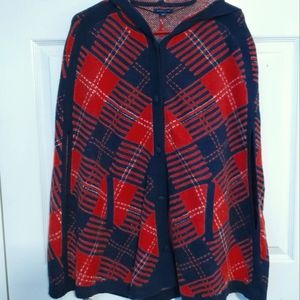 Tommy Hilfiger Women's Sweater Shawl/Cape/Poncho Size M/LG NWT Red and Navy
